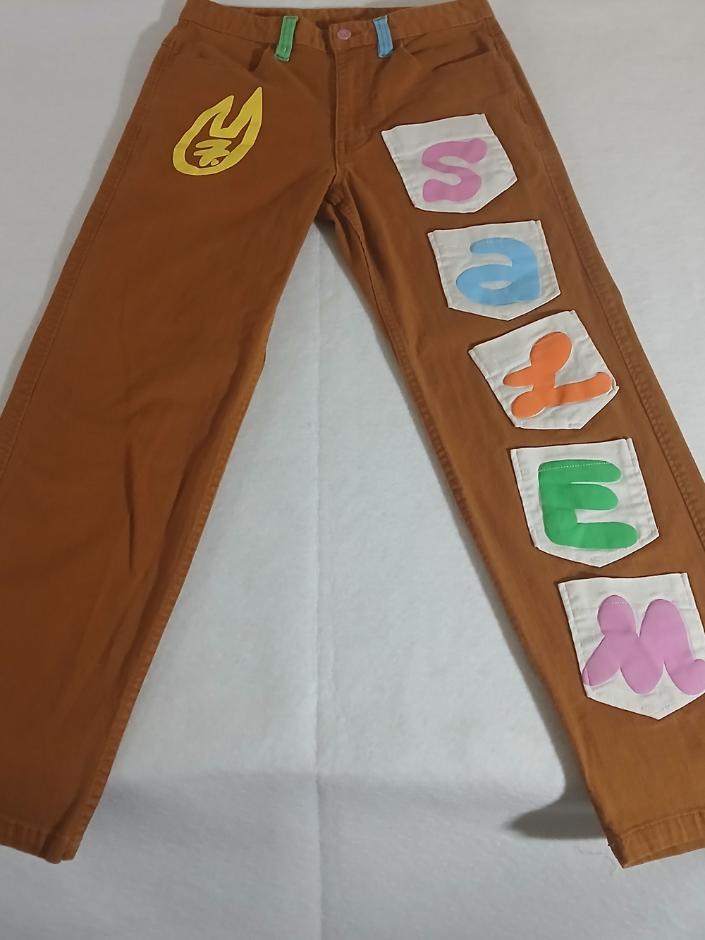 Kids Brown Patchwork Letter Casual Pants